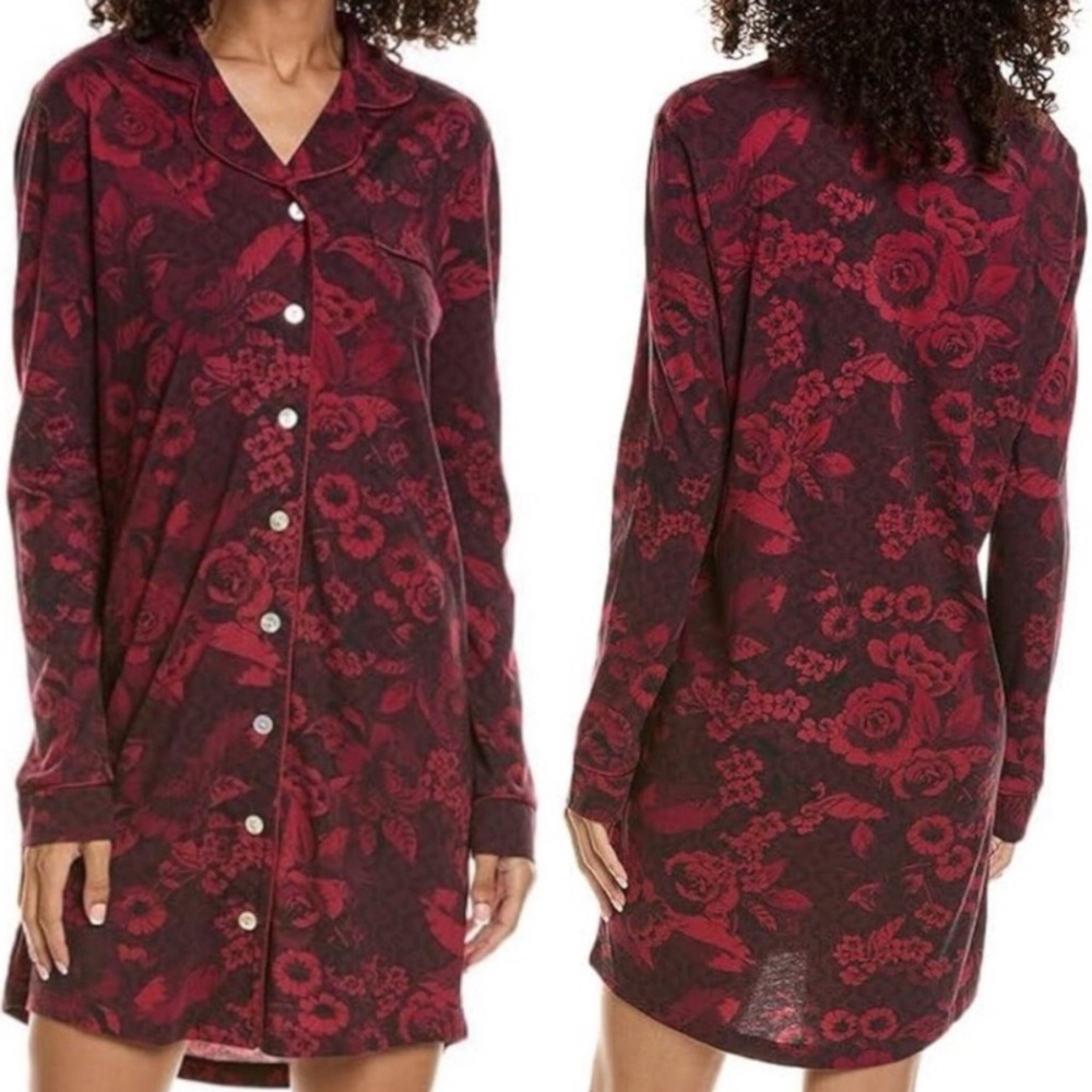 Johnny Was Carrie Long Sleeve Shirt Dress NEW Size XS Dark Red Floral